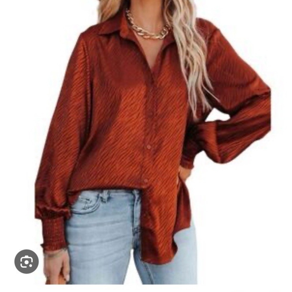Acoa Rust Copper Bottom Up Long Sleeve Smoked Cuffs Subtle Zebra Texture Size Xs